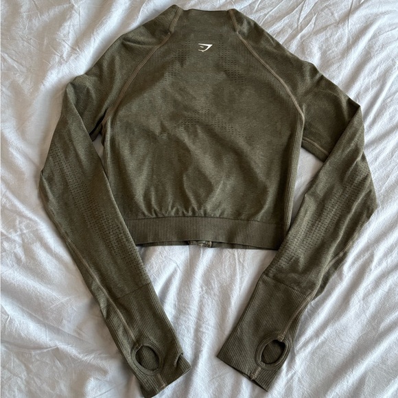 Gymshark Vital Seamless 2.0 Midi Zip Up Jacket - Base Green Marl - Picture 3 of 9